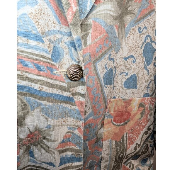 Block Island Petites Womens 8P Vintage 90s Blazer Jacket Padded Shoulder Linen B - Picture 7 of 9